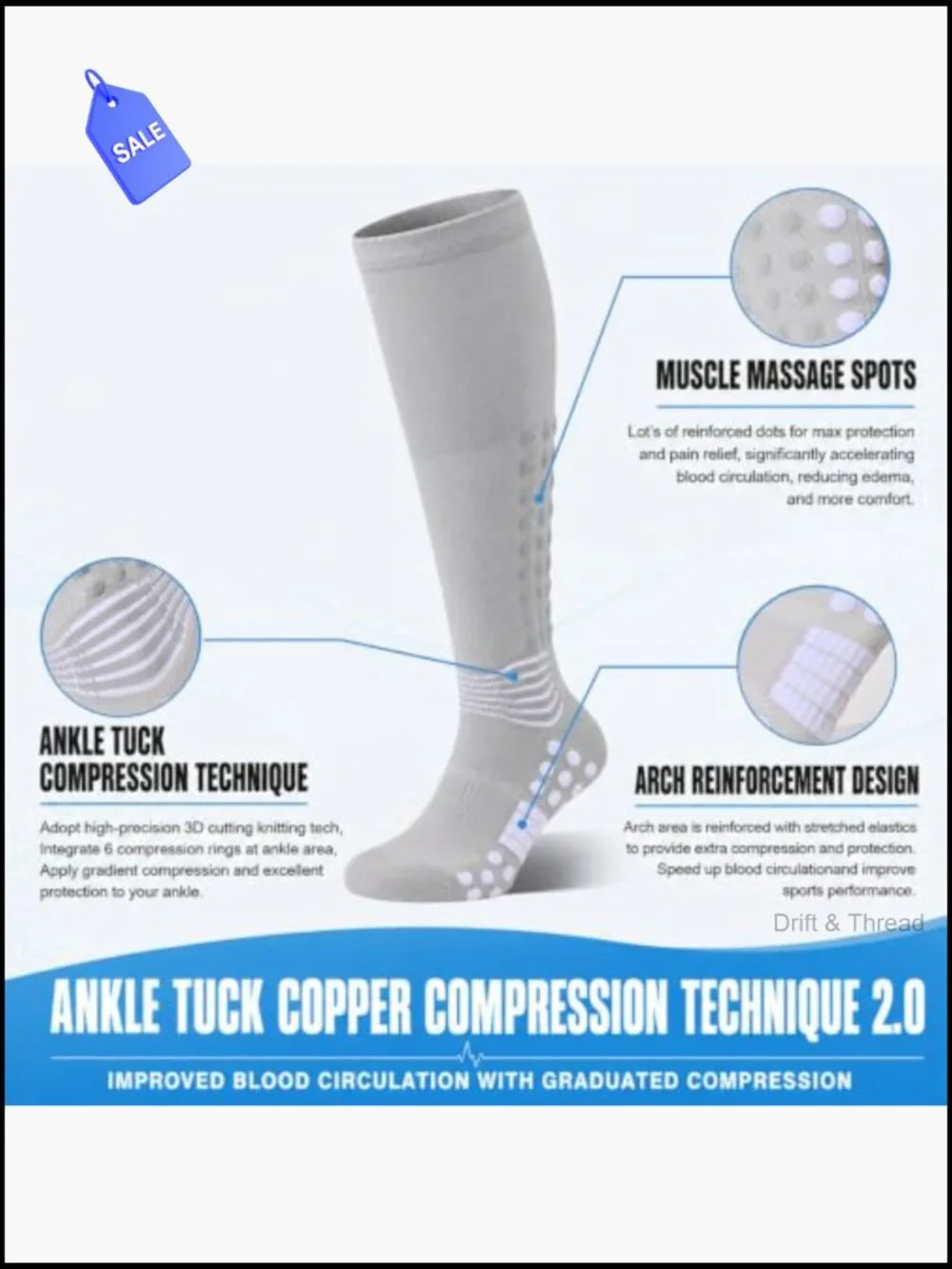 Compression Ankle Socks 3 Pack Arch Support Cushioned Running Athletic Recovery